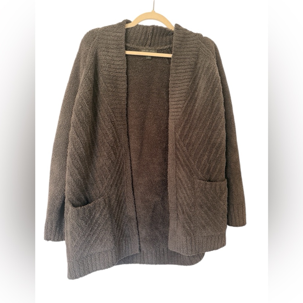 Barefoot Dreams Cozychic Directional Ribbed Cardigan in Deep Grey Size L